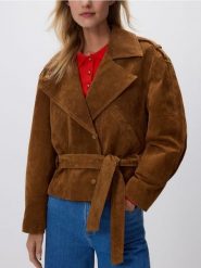 Skórzana kurtka - brązowy. Brązowe kurtki Reserved, l, bez wzorów, ze skóry, bez kaptura. Za 599.99 zł.