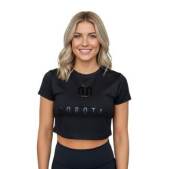 Koszulka treningowa damska Morotai Mesh Double Layer Crop Top. Czarne topy sportowe MOROTAI, l, bez wzorów, z elastanu, na fitness i siłownię. W wyprzedaży za 64.00 zł.