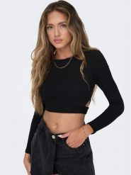 ONLY Bluzka 15293922 Czarny Slim Fit. Czarne bluzki ONLY, xl, bez wzorów, z bawełny, bez kołnierzyka, bez ramiączek. Za 49.99 zł.