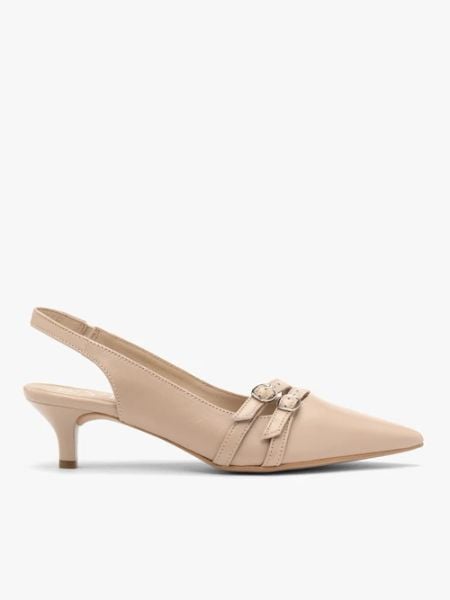 Beżowe czółenka slingback z ozdobnymi paskami. Brązowe czółenka Ryłko, bez wzorów, z gumy, bez obcasa, na obcasie, bez zapięcia. W wyprzedaży za 341.99 zł.