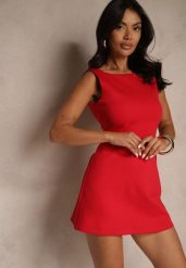 Czerwona Sukienka z Bawełną o Taliowanym Kroju Talaziela. Czerwone sukienki Renee, na spotkanie biznesowe, l, bez wzorów, z bawełny, eleganckie, bez kołnierzyka, bez ramiączek, mini. W wyprzedaży za 127.99 zł.