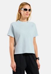 Koszulka z krótkim rękawem damska ODLO T-shirt crew neck s/s CUBIC. Niebieskie t-shirty sportowe ODLO, l, bez wzorów, z dzianiny, bez ramiączek, na fitness i siłownię. Za 249.99 zł.