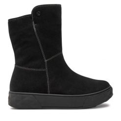 Botki Caprice. Czarne botki Caprice, bez wzorów, bez obcasa, na płaskiej podeszwie, bez zapięcia. Za 279.99 zł.