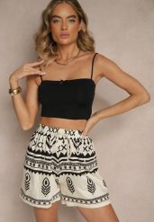 Czarno-Kremowe Wiskozowe Szorty High Waist ze Wzorem Boho Lunadora. Czarne szorty Renee, bez wzorów, z wiskozy, boho. W wyprzedaży za 39.99 zł.