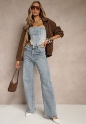Niebieskie Szerokie Jeansy High Waist z Wiskozą Uliadria. Niebieskie jeansy Renee, l, bez wzorów, z jeansu, eleganckie, z podwyższonym stanem. W wyprzedaży za 107.99 zł.