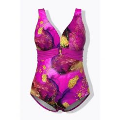 Damskie Strój kąpielowy ozdobna taśma klamra miękkie miseczki. Czerwone stroje jednoczęściowe Ulla Popken, bez wzorów, z elastanu, sportowe. Za 239.99 zł.