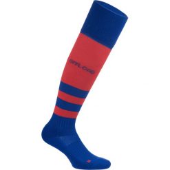 Skarpety do rugby R500 wysokie. Niebieskie skarpetki OFFLOAD, bez wzorów, z elastanu. W wyprzedaży za 19.99 zł.