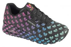Buty sportowe Sneakersy damskie, Uno - Live Colorfully. Czarne buty treningowe Skechers, bez wzorów, z materiału, przed kostkę, bez zapięcia, trekkingowe. Za 449.99 zł.