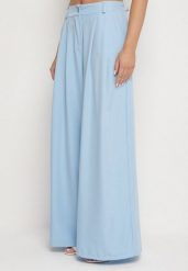 Niebieskie Szerokie Garniturowe Spodnie z Wysokim Stanem Perisse. Niebieskie jeansy Born2be, m, bez wzorów, z jeansu, eleganckie, z podwyższonym stanem. Za 109.99 zł.