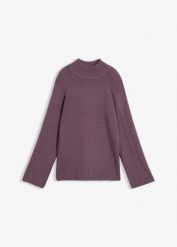 Sweter z golfem z mieszanki wiskozy. Fioletowe swetry bonprix, bez wzorów, z wiskozy, bez ramiączek. Za 109.99 zł.