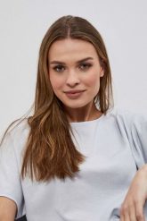 Bluza z krótkim rękawem szara. Szare bluzy MOODO, s, bez wzorów, z bawełny, bez kaptura. W wyprzedaży za 39.99 zł.