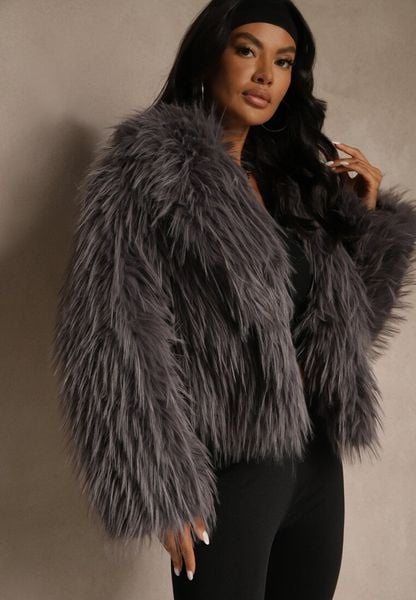 Szara Kurtka Futerko Ozdobione Długim Włosiem Cardassa. Szare kurtki Renee, m, bez wzorów, z futra, biznesowe, bez kaptura. Za 279.99 zł.