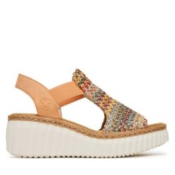 Sandały Rieker. Sandały Rieker, bez wzorów, bez obcasa, na koturnie, bez zapięcia. Za 329.99 zł.