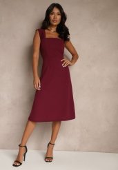 Bordowa Klasyczna Sukienka z Szerokimi Ramiączkami Devielle. Czerwone sukienki Renee, l, bez wzorów, z materiału, eleganckie, bez kołnierzyka, bez ramiączek, midi. W wyprzedaży za 91.99 zł.