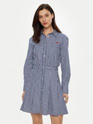 Tommy Jeans Sukienka koszulowa DW0DW20470 Granatowy Regular Fit. Niebieskie sukienki Tommy Jeans, m, bez wzorów, z bawełny, bez kołnierzyka, bez ramiączek, koszulowe. Za 289.99 zł.