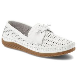 Półbuty damskie Vinceza, cholewka ze skóry naturalnej licowej z perforacją wsuwany fason z ozdobnym wiązaniem, białe, 93217. Białe półbuty wsuwane VINCEZA, bez wzorów, ze skóry, bez obcasa. Za 159.00 zł.