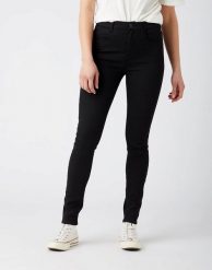 WRANGLER HIGH RISE SKINNY DAMSKIE SPODNIE JEANSOWE FUTURE BLACK W27H4230N 112141263. Czarne spodnie materiałowe Wrangler, z aplikacjami, z elastanu, biznesowe, z podwyższonym stanem. Za 209.99 zł.