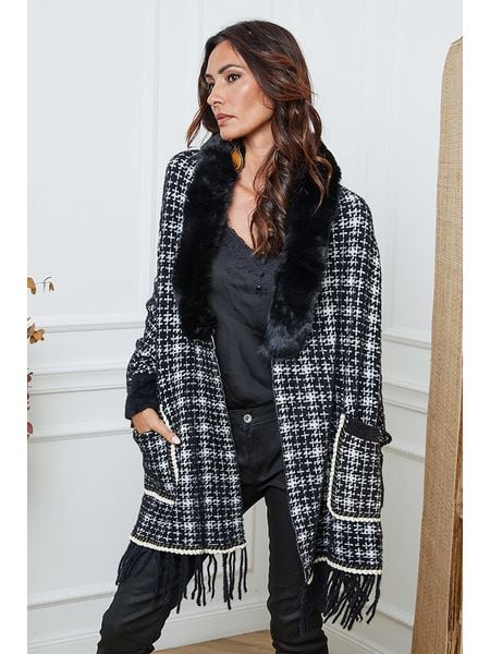 So Cachemire Kardigan "Escape" w kolorze czarno-białym rozmiar: XL. Czarne swetry So Cachemire, xl, bez wzorów, ze splotem, bez ramiączek. Za 144.24 zł.