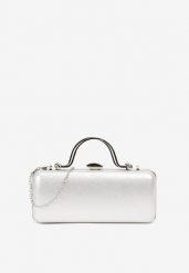 Srebrna Torebka Kopertówka z Cyrkoniami Łańcuszkiem i Ozdobną Rączką Evalagia. Szare torebki klasyczne Born2be, bez wzorów, z jeansu, eleganckie, bez dodatków. Za 89.99 zł.