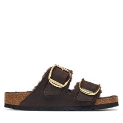 Klapki Birkenstock. Brązowe klapki Birkenstock, bez wzorów, bez obcasa, bez zapięcia. Za 819.99 zł.