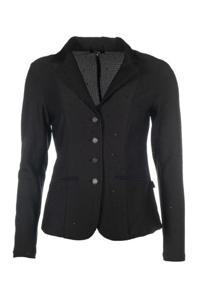 Damska kurtka konkursowa HKM Crystal. Czarne kurtki HKM, z aplikacjami, z materiału, eleganckie, bez kaptura. Za 541.95 zł.