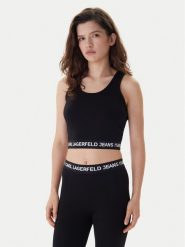 Karl Lagerfeld Jeans Top B1W17048 Czarny Slim Fit. Czarne topy Karl Lagerfeld Jeans, s, bez wzorów, z bawełny, bez kołnierzyka, bez ramiączek. Za 309.99 zł.