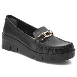 Czarne Półbuty Armodo Stylowe Obuwie Damskie. Czarne półbuty wsuwane Armodo, bez wzorów, ze skóry, eleganckie, bez obcasa, na koturnie. Za 341.99 zł.