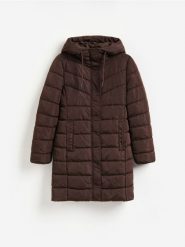 Pikowana kurtka - ciemnobrązowy. Brązowe kurtki Reserved, l, bez wzorów, z tkaniny, bez kaptura. Za 159.99 zł.