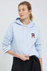 Tommy Hilfiger bluza damska kolor niebieski z kapturem z aplikacją. Niebieskie bluzy Tommy Hilfiger, l, z aplikacjami, z bawełny, z kapturem. Za 579.99 zł.