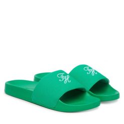 Klapki Tommy Hilfiger. Zielone klapki Tommy Hilfiger, bez wzorów, bez obcasa, bez zapięcia. Za 169.99 zł.