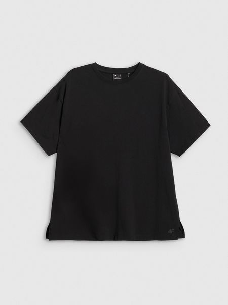 4F T-shirt loose gładki damski - czarny S. Czarne t-shirty 4f, s, bez wzorów, z dzianiny, bez kołnierzyka, bez ramiączek. W wyprzedaży za 49.99 zł.