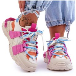 PS1 Damskie Modne Buty Sportowe Sznurowane Beżowo-Różowe Chillout! beżowy. Brązowe buty treningowe bez wzorów, ze skóry, bez zapięcia. Za 240.34 zł.