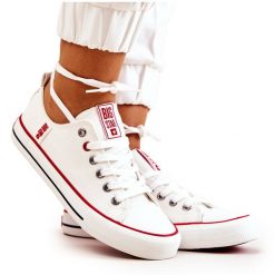 Damskie Trampki Big Star JJ274123 Białe. Białe trampki bez wzorów, z materiału, klasyczne, bez zapięcia. Za 180.71 zł.