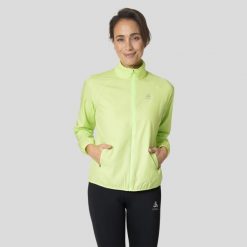 Kurtka techniczna damska ODLO Essential Light Jacket. Żółte kurtki do biegania ODLO, l, bez wzorów, z materiału, bez kaptura, do biegania. Za 345.21 zł.