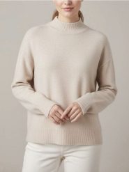 Sweter z półgolfem i długim rękawem z domieszką wełny - beżowy. Brązowe swetry Sinsay, l, bez wzorów, z wełny, bez ramiączek. Za 49.99 zł.