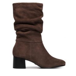 Kozaki Tamaris. Brązowe kozaki Tamaris, bez wzorów, bez obcasa, na słupku, bez zapięcia. Za 499.99 zł.