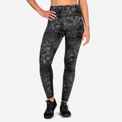 Legginsy fitness damskie Domyos. Czarne legginsy DOMYOS, bez wzorów, z materiału, sportowe. Za 99.99 zł.