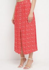 Czerwona Spódnica Maxi w Kwiatowy Print z Guziczkami Kasphine. Czerwone spódnice Born2be, l, bez wzorów, vintage, maxi, rozkloszowane. Za 89.99 zł.