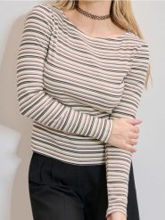 Bluzka w paski z długim rękawem - wielobarwny. Bluzki Sinsay, l, bez wzorów, bez kołnierzyka, bez ramiączek. Za 19.99 zł.