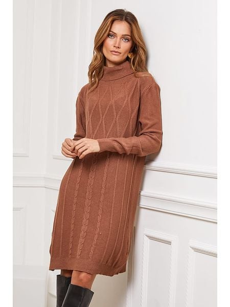 Joséfine Sukienka dzianinowa "Felicidad" w kolorze karmelowym rozmiar: S. Brązowe sukienki Joséfine, na co dzień, s, bez wzorów, z dzianiny, bez kołnierzyka, bez ramiączek, midi, proste. Za 195.99 zł.