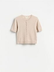 Kardigan z wełny merino - beżowy. Brązowe swetry Reserved, l, bez wzorów, z wełny, bez ramiączek. Za 199.99 zł.