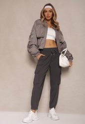 Szare Spodnie Cargo z Bawełną High Waist Kolanielis. Szare jeansy Renee, m, bez wzorów, z bawełny, z podwyższonym stanem. W wyprzedaży za 39.99 zł.
