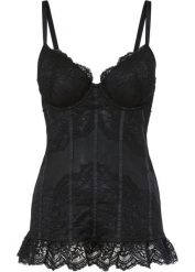 Top z biustonoszem na fiszbinach. Czarne biustonosze bonprix, z aplikacjami. Za 129.99 zł.