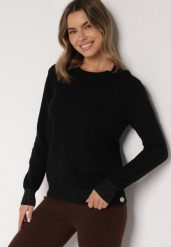 Czarny Sweter z Guzikami z Boku Tusiana. Czarne swetry Born2be, bez wzorów, z jeansu, klasyczne, bez ramiączek. Za 79.99 zł.