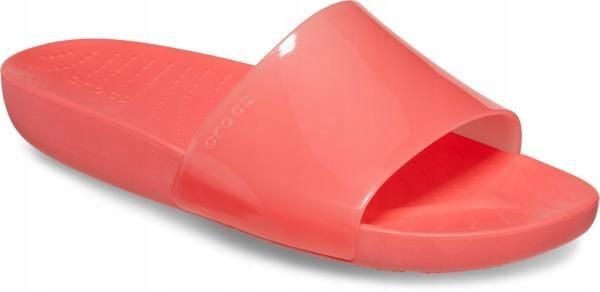 Klapki Dla Dorosłych Crocs Splash Glossy Slide. Czerwone klapki Crocs, bez wzorów, z materiału, bez obcasa, bez zapięcia. Za 99.99 zł.