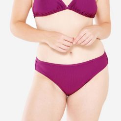 Dół kostiumu kąpielowego surfingowego damski Olaian Nina teksturowany. Fioletowe bikini OLAIAN, bez wzorów, z elastanu, sportowe. Za 39.99 zł.