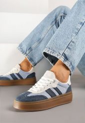 Granatowe Sneakersy Tenisówki na Kauczukowej Podeszwie Ardisora. Niebieskie trampki Renee, z aplikacjami, z kauczuku, eleganckie, bez zapięcia. W wyprzedaży za 83.99 zł.