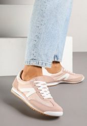 Jasnoróżowe Sneakersy Klasyczne Tenisówki Zdobione Przeszyciami Bortewi. Czerwone trampki Renee, z aplikacjami, z jeansu, klasyczne, bez zapięcia. W wyprzedaży za 75.99 zł.