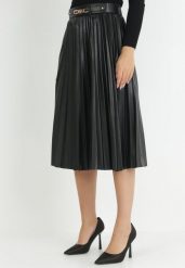 Czarna Spódnica Plisowana z Imitacji Skóry Obono. Czarne spódnice Born2be, na co dzień, s, bez wzorów, ze skóry, eleganckie, midi, koszulowe. W wyprzedaży za 93.49 zł.