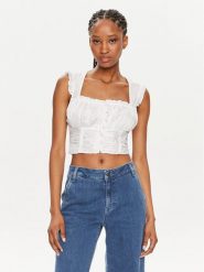 Guess Bluzka W4GH79 WAF10 Biały Regular Fit. Białe bluzki Guess, xxl, z aplikacjami, z bawełny, bez kołnierzyka, bez ramiączek. Za 529.99 zł.